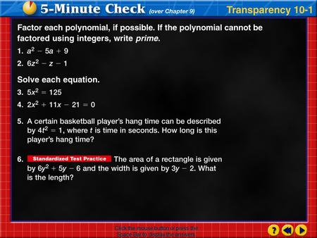 Transparency 1 Click the mouse button or press the Space Bar to display the answers.