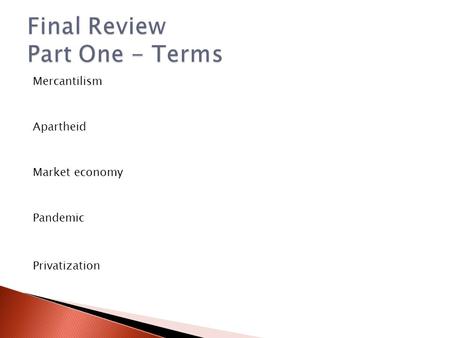 Mercantilism Apartheid Market economy Pandemic Privatization.