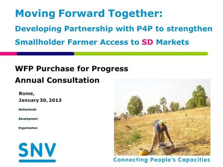 WFP Purchase for Progress Annual Consultation Rome, January 30, 2013 Moving Forward Together: Developing Partnership with P4P to strengthen Smallholder.