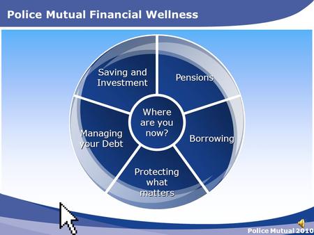 Police Mutual 2010 Police Mutual Financial Wellness Where are you now? Managing your Debt Protecting what matters Borrowing Pensions Saving and Investment.