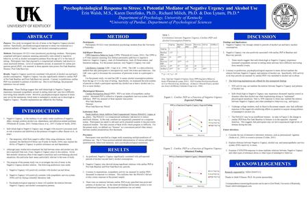 Purpose. This study investigated the role of stress in the Negative Urgency-alcohol relation. Specifically, psychophysiological response to stress was.