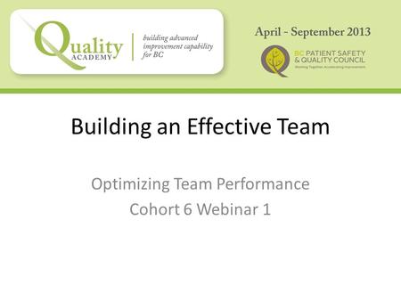 Building an Effective Team Optimizing Team Performance Cohort 6 Webinar 1.