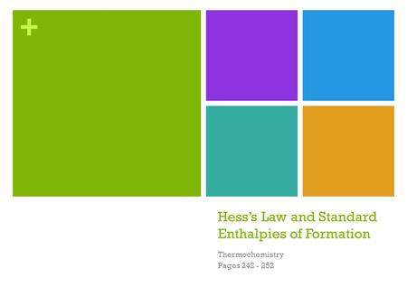 Hess’s Law and Standard Enthalpies of Formation