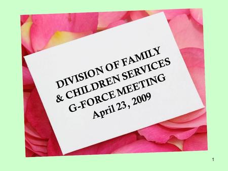 1 DIVISION OF FAMILY & CHILDREN SERVICES G-FORCE MEETING April 23, 2009.