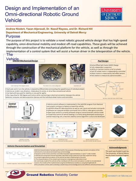 Ground Robotics Reliability Center Andrew Niedert, Yazan Aljeroudi, Dr. Nassif Rayess, and Dr. Richard Hill Department of Mechanical Engineering, University.