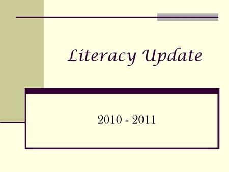 Literacy Update 2010 - 2011. Our objectives… Student Achievement and College Readiness Defined and Assigned Reading in every classroom Structured Reading.