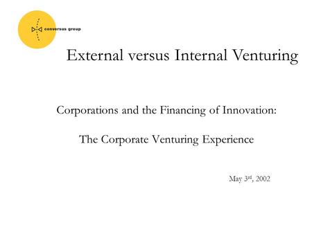 Corporations and the Financing of Innovation: The Corporate Venturing Experience May 3 rd, 2002 External versus Internal Venturing.