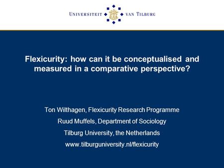 Flexicurity: how can it be conceptualised and measured in a comparative perspective? Ton Wilthagen, Flexicurity Research Programme Ruud Muffels, Department.