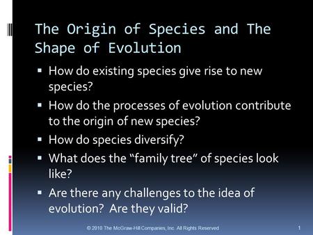 The Origin of Species and The Shape of Evolution  How do existing species give rise to new species?  How do the processes of evolution contribute to.