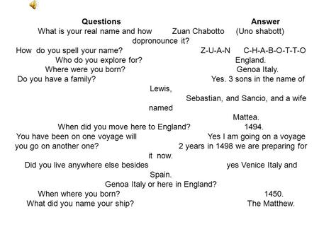 Questions Answer What is your real name and how Zuan Chabotto (Uno shabott) dopronounce it? How do you spell your name? Z-U-A-N C-H-A-B-O-T-T-O Who do.