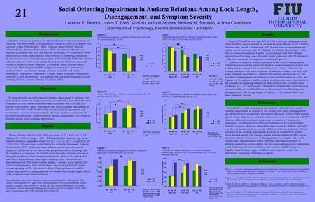 Social Orienting Impairment in Autism: Relations Among Look Length, Disengagement, and Symptom Severity Lorraine E. Bahrick, James T. Todd, Mariana Vaillant-Molina,