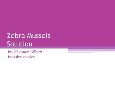 Zebra Mussels Solution By: Shannon Gilbert Invasive species.