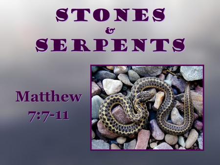 Stones & Serpents Matthew 7:7-11 Originally Prepared in December 2005