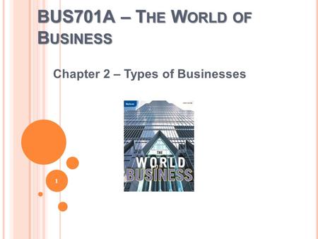 BUS701A – T HE W ORLD OF B USINESS Chapter 2 – Types of Businesses 1.