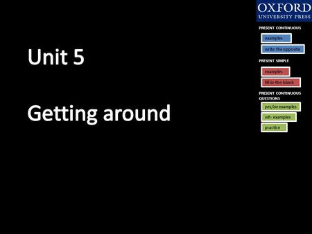 Unit 5 Getting around PRESENT CONTINUOUS examples write the opposite