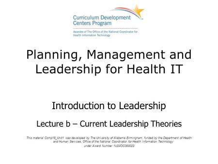 Planning, Management and Leadership for Health IT