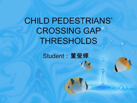 CHILD PEDESTRIANS’ CROSSING GAP THRESHOLDS Student ：董瑩蟬.