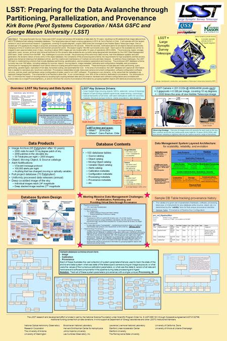 LSST: Preparing for the Data Avalanche through Partitioning, Parallelization, and Provenance Kirk Borne (Perot Systems Corporation / NASA GSFC and George.