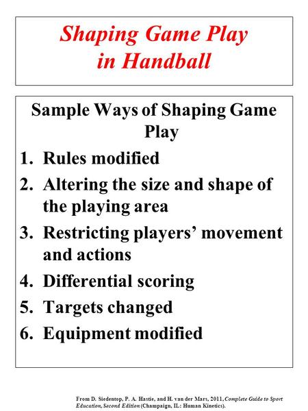 Shaping Game Play in Handball