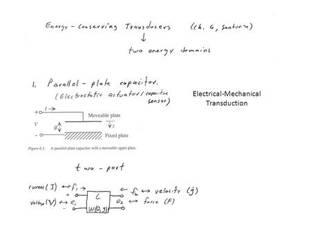 Electrical-Mechanical Transduction. For the generalized capacitor (potential energy): For a linear electrical capacitor: ε – permitivity A – area G.