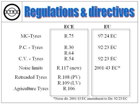 *Noise dir. 2001/43/EC amendment to Dir. 92/23/EC.