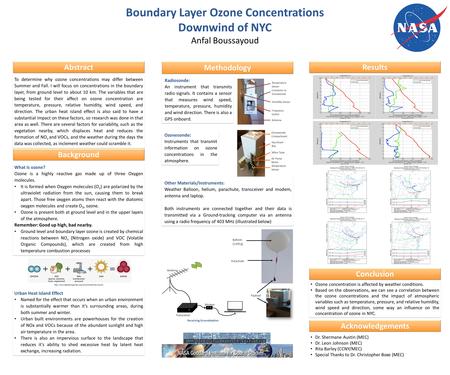 Boundary Layer Ozone Concentrations Downwind of NYC Anfal Boussayoud Abstract To determine why ozone concentrations may differ between Summer and Fall.