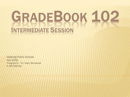 Hastings Public Schools Fall 2008 Prepared by: Tim Hasty Bambenek & Jeff Destross.