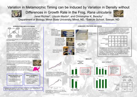 Variation in Metamorphic Timing can be Induced by Variation in Density without Differences in Growth Rate in the Frog, Rana utricularia Janel Richter 1,