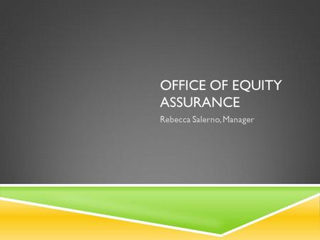 OFFICE OF EQUITY ASSURANCE Rebecca Salerno, Manager.