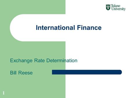 Exchange Rate Determination Bill Reese International Finance 1.