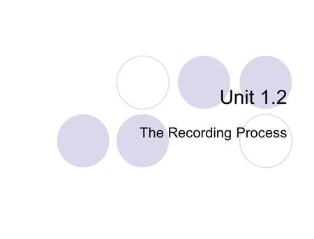 Unit 1.2 The Recording Process.