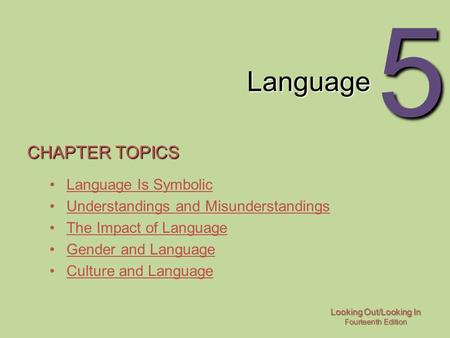 Language CHAPTER TOPICS Language Is Symbolic