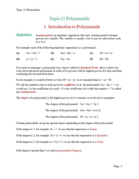 1. Introduction to Polynomials