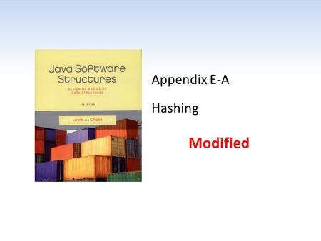 Appendix E-A Hashing Modified. Chapter Scope Concept of hashing Hashing functions Collision handling – Open addressing – Buckets – Chaining Deletions.