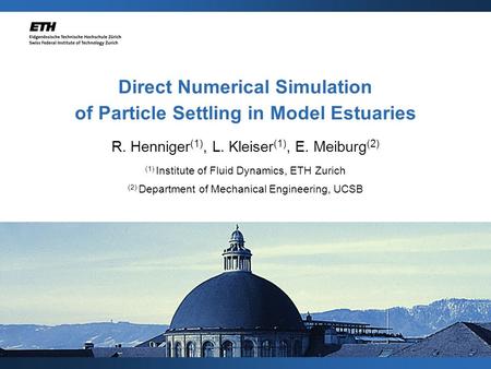 Direct Numerical Simulation of Particle Settling in Model Estuaries R. Henniger (1), L. Kleiser (1), E. Meiburg (2) (1) Institute of Fluid Dynamics, ETH.