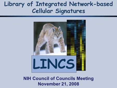 NIH Council of Councils Meeting November 21, 2008 LINCS Library of Integrated Network-based Cellular Signatures.