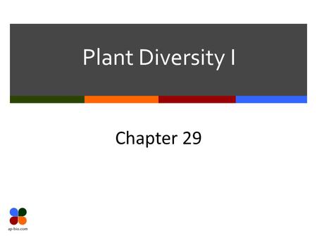 Plant Diversity I Chapter 29. Slide 2 of 18 Evolution  Land plants descended from Chlorophyta  Green Algae  Specifically Charophyta  Plant-like Protists.