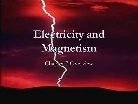 Electricity and Magnetism Chapter 7 Overview. Electricity Charge of proton Positive Charge of proton Positive Charge of electron Negative Charge of electron.