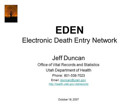 EDEN Electronic Death Entry Network