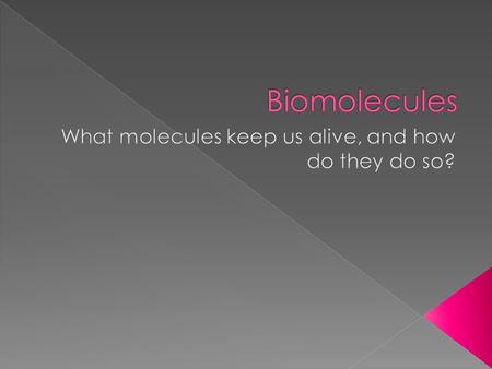  All living organisms require several compounds to continue to live.  We call these compounds biomolecules. All of these biomolecules are organic, which.