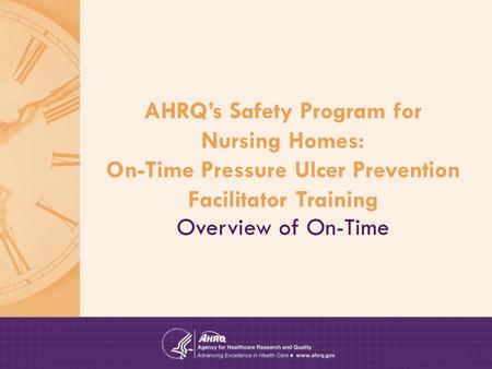 AHRQ’s Safety Program for Nursing Homes: On-Time Pressure Ulcer Prevention Facilitator Training Overview of On-Time.