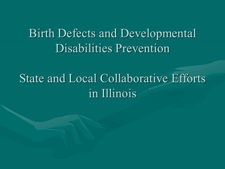 Birth Defects and Developmental Disabilities Prevention State and Local Collaborative Efforts in Illinois.