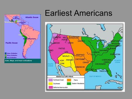 Earliest Americans. The 1 st Migration During last Ice Age water was frozen & sea levels low Exposed land bridge between Asia and Alaska over the Bering.