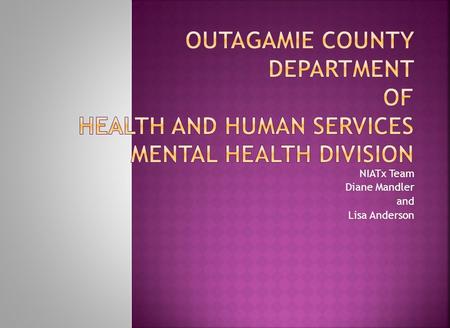 NIATx Team Diane Mandler and Lisa Anderson. BASELINE DATA 2013: 7 Clients died by suicide Outpatient wait list: 6 weeks for a psychiatrist and 4 weeks.