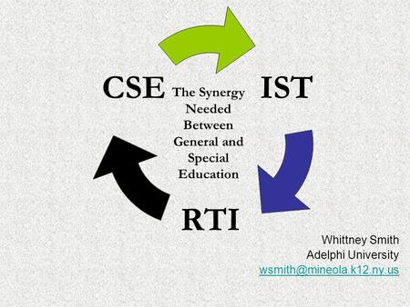 Whittney Smith Adelphi University IST RTI CSE The Synergy Needed Between General and Special Education.