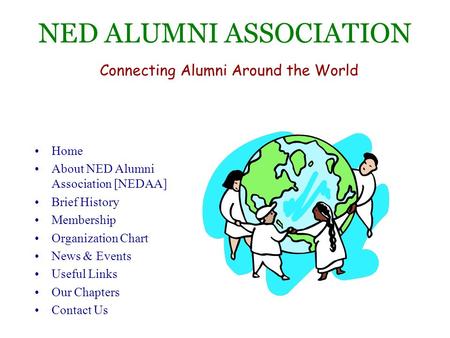 NED ALUMNI ASSOCIATION Connecting Alumni Around the World Home About NED Alumni Association [NEDAA] Brief History Membership Organization Chart News &