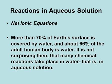 Reactions in Aqueous Solution