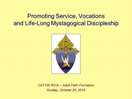 Promoting Service, Vocations and Life-Long Mystagogical Discipleship CAT105 RCIA – Adult Faith Formation Sunday, October 25, 2015Sunday, October 25, 2015Sunday,