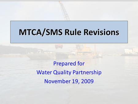 Prepared for Water Quality Partnership November 19, 2009 MTCA/SMS Rule Revisions.