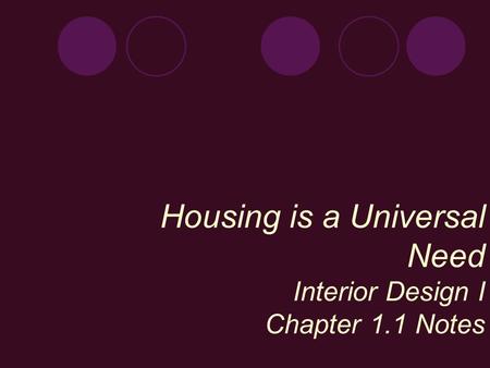 Housing is a Universal Need Interior Design I Chapter 1.1 Notes.